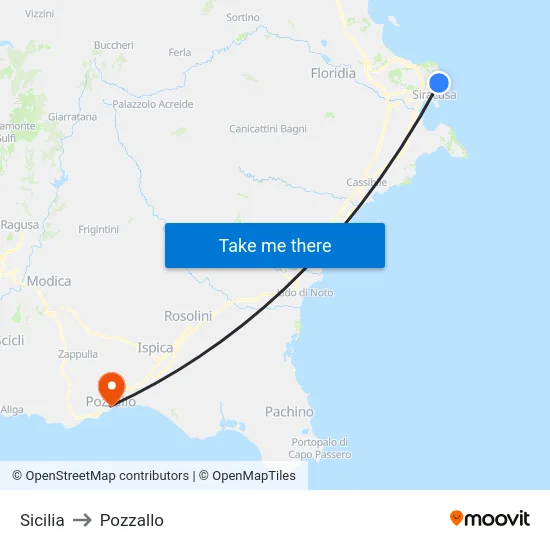 Sicilia to Pozzallo map