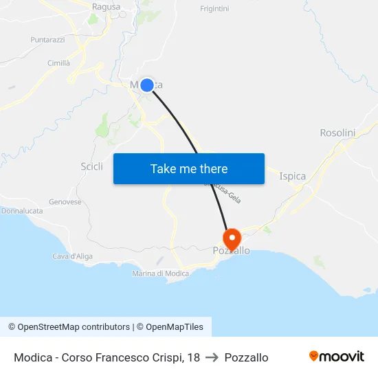 Modica - Corso Francesco Crispi, 18 to Pozzallo map