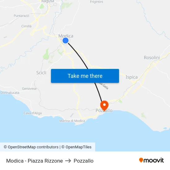 Modica - Piazza Rizzone to Pozzallo map