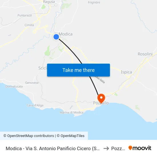 Modica - Via S. Antonio Panificio Cicero (Scardacucco) to Pozzallo map