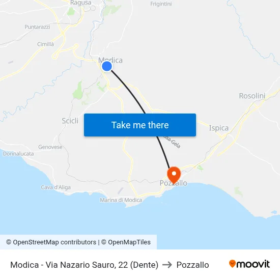 Modica - Via Nazario Sauro, 22 (Dente) to Pozzallo map