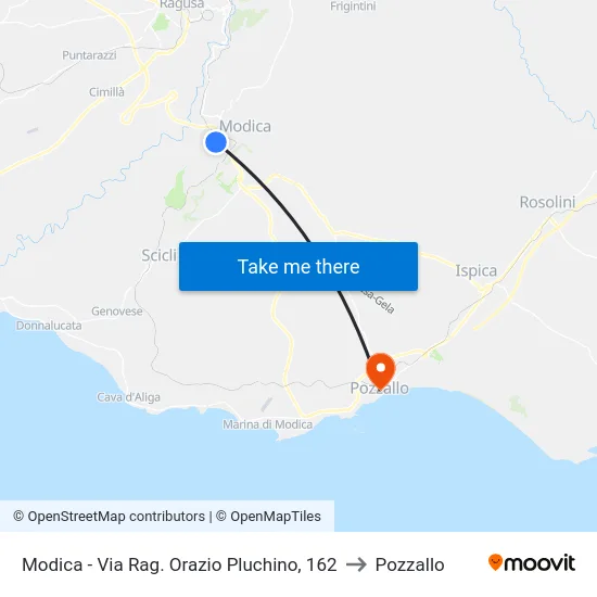 Modica - Via Rag. Orazio Pluchino, 162 to Pozzallo map