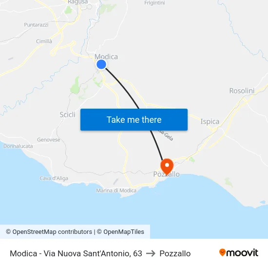 Modica - Via Nuova Sant'Antonio, 63 to Pozzallo map