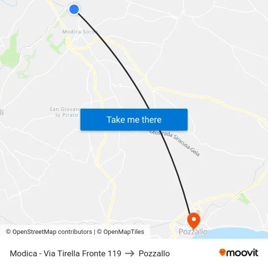 Modica - Via Tirella Fronte 119 to Pozzallo map