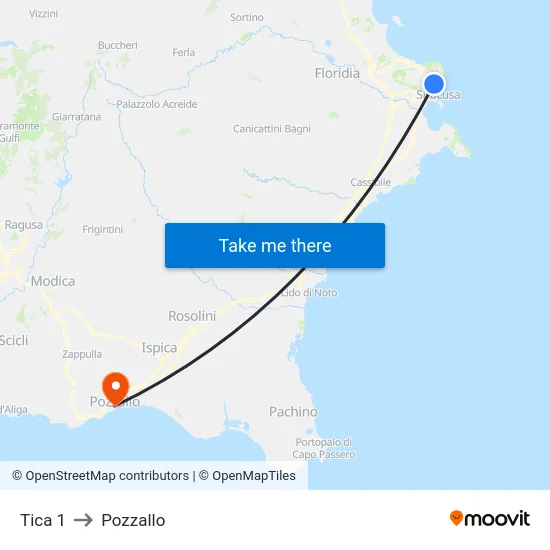 Tica 1 to Pozzallo map