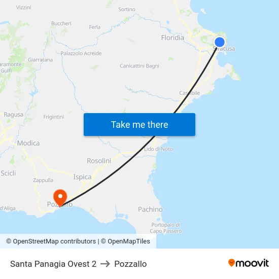 Santa Panagia Ovest 2 to Pozzallo map