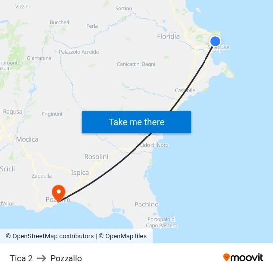 Tica 2 to Pozzallo map