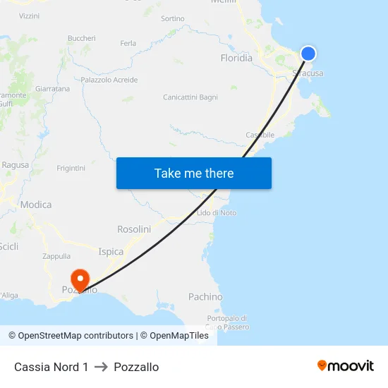 Cassia Nord 1 to Pozzallo map