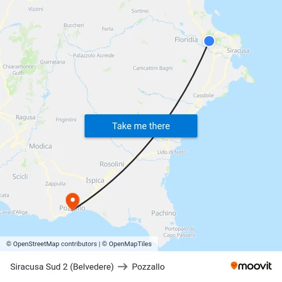 Siracusa Sud 2 (Belvedere) to Pozzallo map