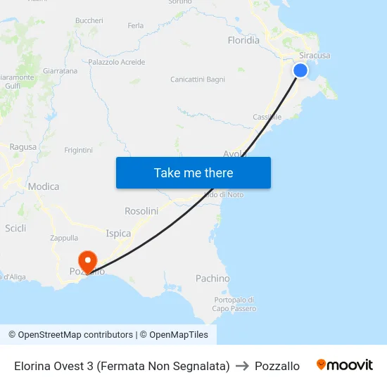 Elorina Ovest 3 (Fermata Non Segnalata) to Pozzallo map