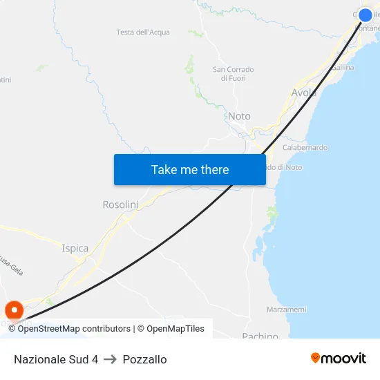 Nazionale Sud 4 to Pozzallo map