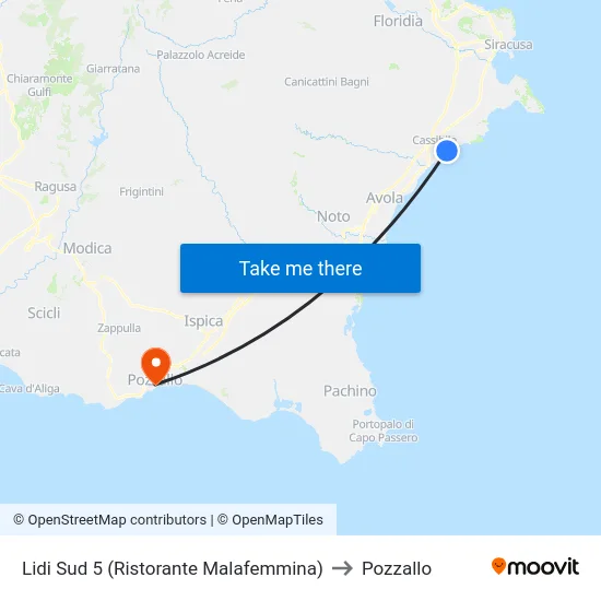 Lidi Sud 5 (Ristorante Malafemmina) to Pozzallo map