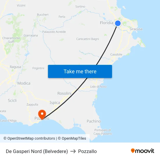 De Gasperi Nord (Belvedere) to Pozzallo map