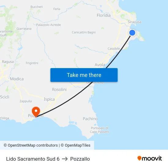 Lido Sacramento Sud 6 to Pozzallo map