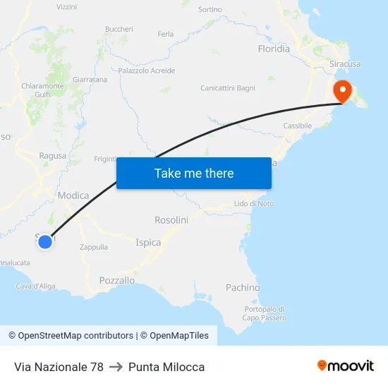 Via Nazionale 78 to Punta Milocca map