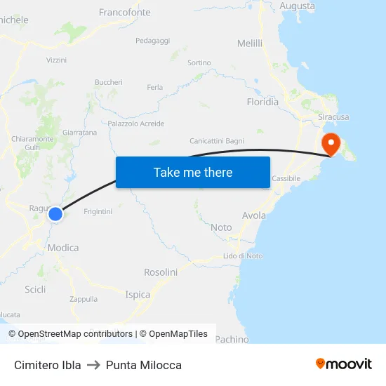 Cimitero Ibla to Punta Milocca map