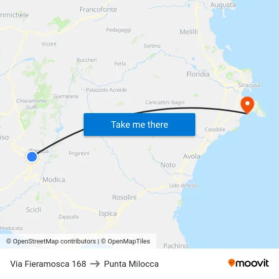 Via Fieramosca 168 to Punta Milocca map