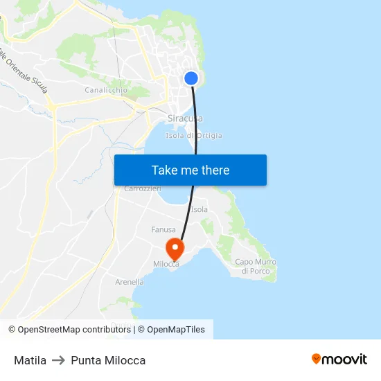 Matila to Punta Milocca map