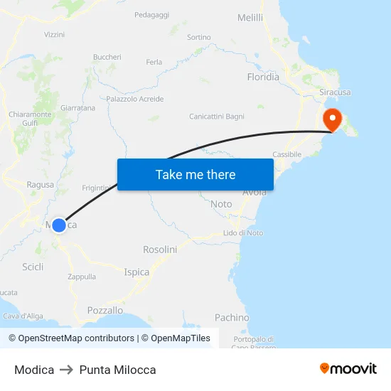 Modica to Punta Milocca map