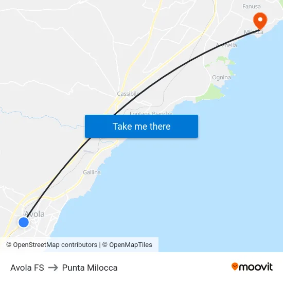 Avola FS to Punta Milocca map