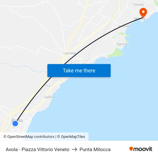 Avola - Piazza Vittorio Veneto to Punta Milocca map
