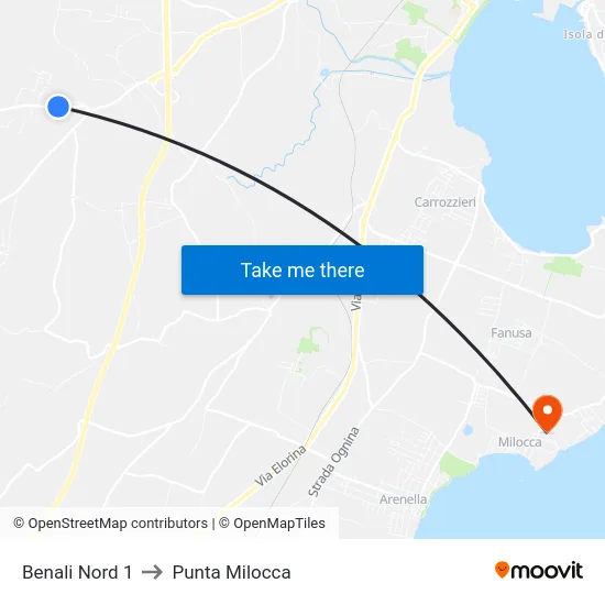 Benali Nord 1 to Punta Milocca map