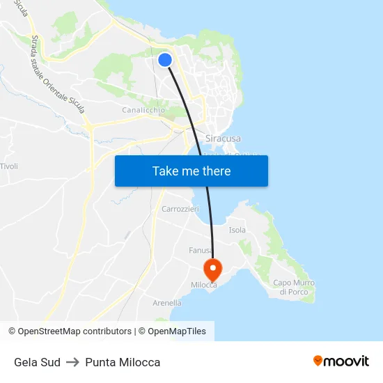 Gela Sud to Punta Milocca map