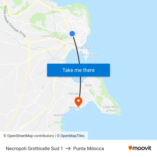 Necropoli Grotticelle Sud 1 to Punta Milocca map