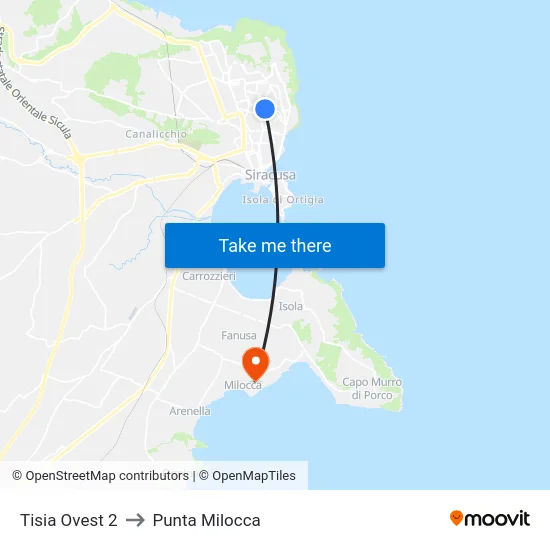 Tisia Ovest 2 to Punta Milocca map