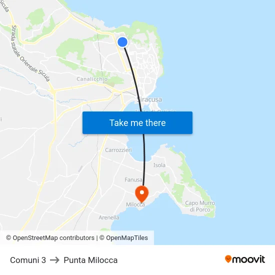 Comuni 3 to Punta Milocca map