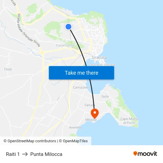 Raiti 1 to Punta Milocca map