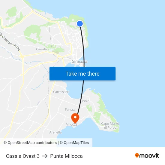 Cassia Ovest 3 to Punta Milocca map