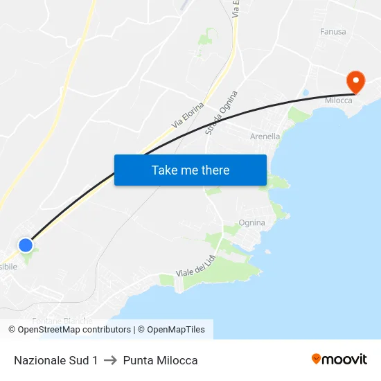 Nazionale Sud 1 to Punta Milocca map