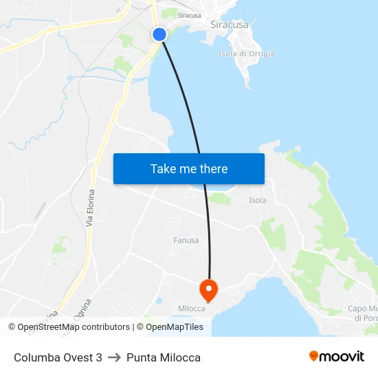 Columba Ovest 3 to Punta Milocca map