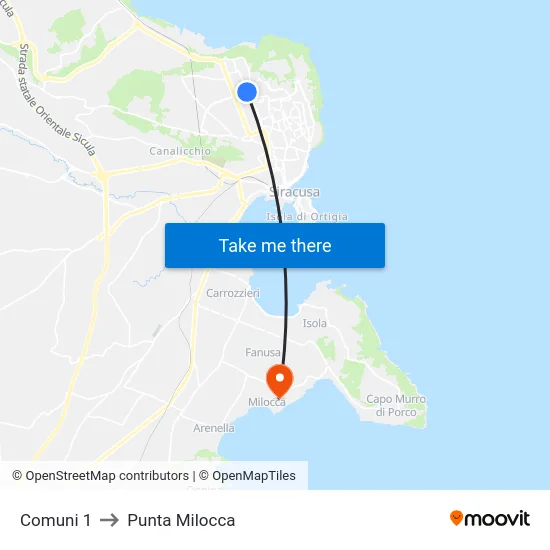 Comuni 1 to Punta Milocca map