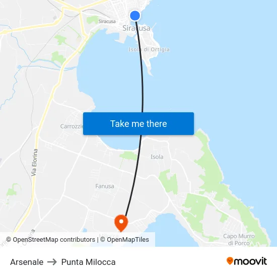 Arsenale to Punta Milocca map