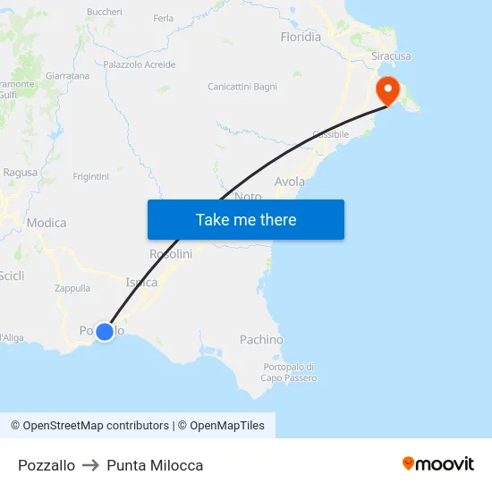 Pozzallo to Punta Milocca map