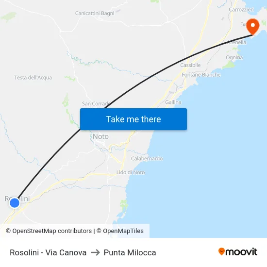 Rosolini - Via Canova to Punta Milocca map