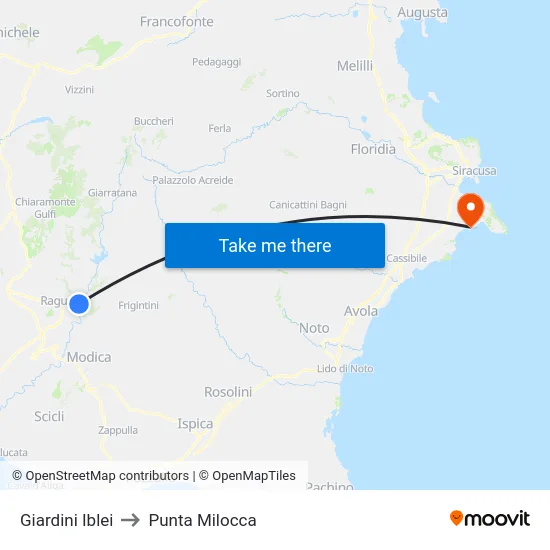 Giardini Iblei to Punta Milocca map