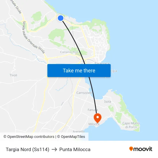 Targia Nord (Ss114) to Punta Milocca map