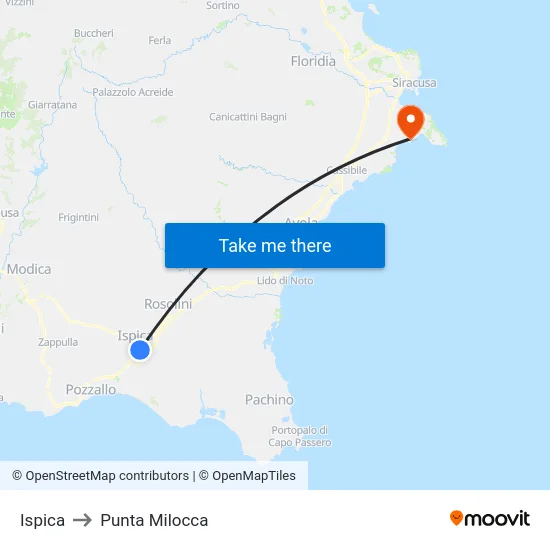 Ispica to Punta Milocca map