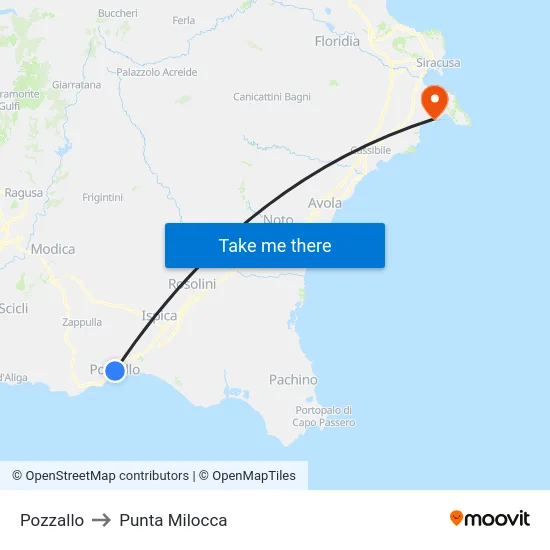 Pozzallo to Punta Milocca map
