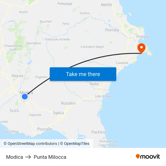 Modica to Punta Milocca map