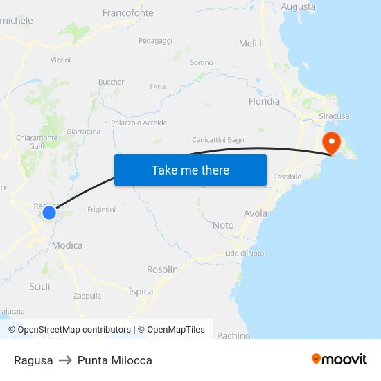 Ragusa to Punta Milocca map