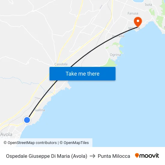 Ospedale Giuseppe Di Maria (Avola) to Punta Milocca map
