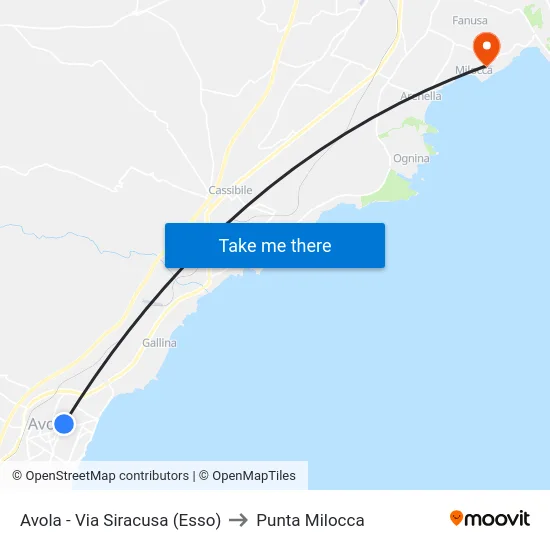 Avola - Via Siracusa (Esso) to Punta Milocca map