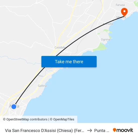 Via San Francesco D'Assisi (Chiesa) (Fermata Non Segnalata) (Avola) to Punta Milocca map