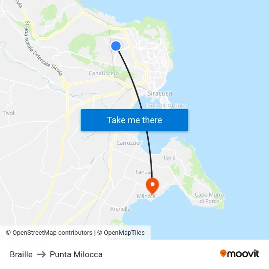 Braille to Punta Milocca map