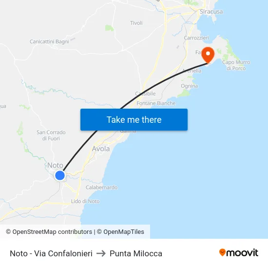 Noto - Via Confalonieri to Punta Milocca map