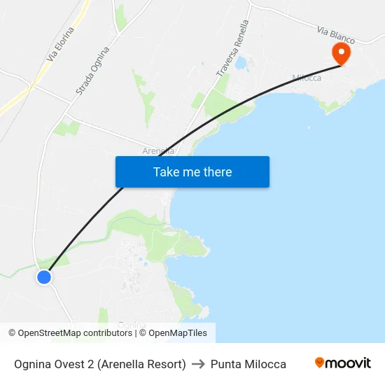 Ognina Ovest 2 (Arenella Resort) to Punta Milocca map